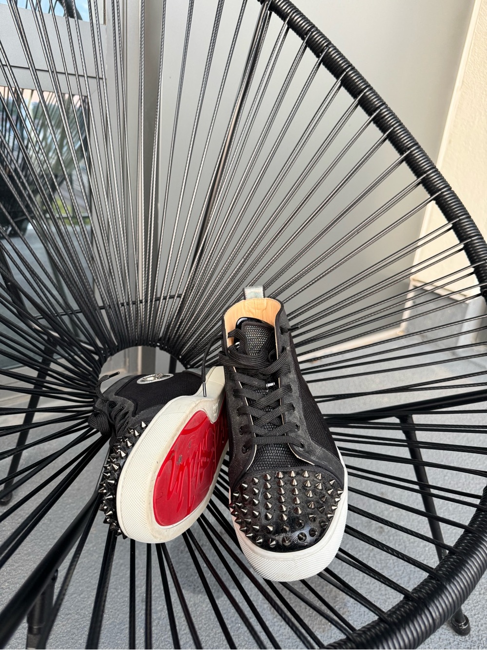 Christian Louboutin Black and White High-Top Sneakers